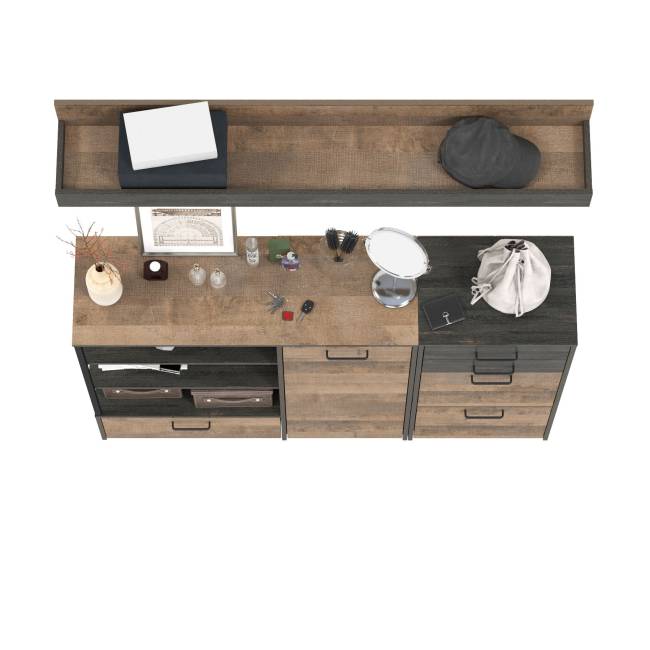 Обувница Трувор с широким комодом и навесной полкой цвет дуб гранж песочный/интра