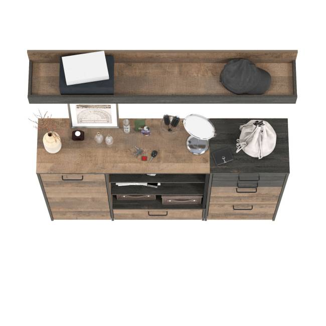 Обувница Трувор с широким комодом и навесной полкой цвет дуб гранж песочный/интра