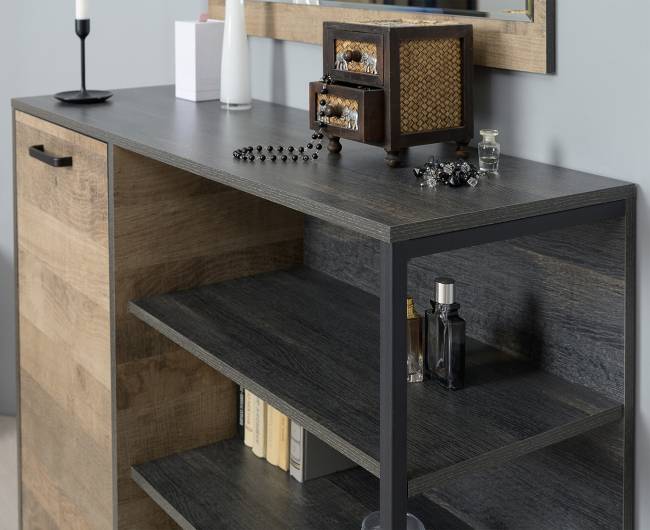 Обувница Трувор с широким комодом и навесной полкой цвет дуб гранж песочный/интра