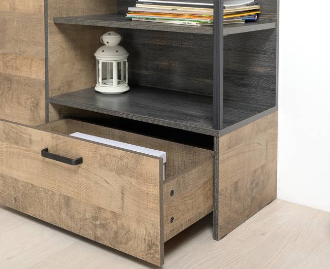 Обувница Трувор с широким комодом и навесной полкой цвет дуб гранж песочный/интра