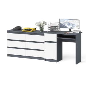 Стол компьютерный МС-1 с дверкой слева с широким комодом 1200 6-ть ящиков Мори цвет графит/белый