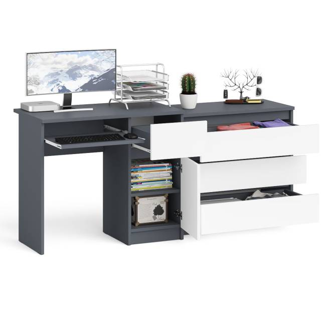 Стол компьютерный МС-1 правый с комодом на три ящика 800 Мори цвет графит/белый