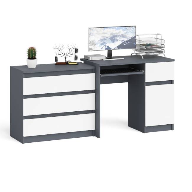Стол компьютерный МС-1 правый с комодом на три ящика 800 Мори цвет графит/белый