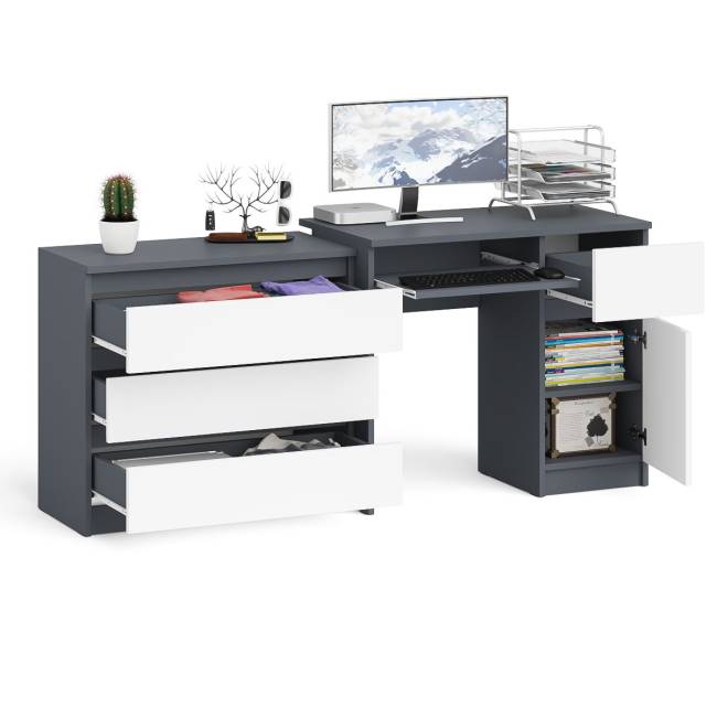 Стол компьютерный МС-1 правый с комодом на три ящика 800 Мори цвет графит/белый