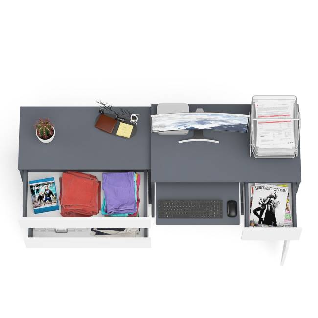 Стол компьютерный МС-1 правый с комодом на три ящика 800 Мори цвет графит/белый