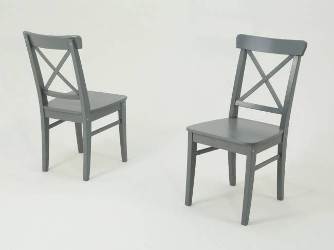 Стол Сканди М 90 слоновая кость со стульями Ингольф серый