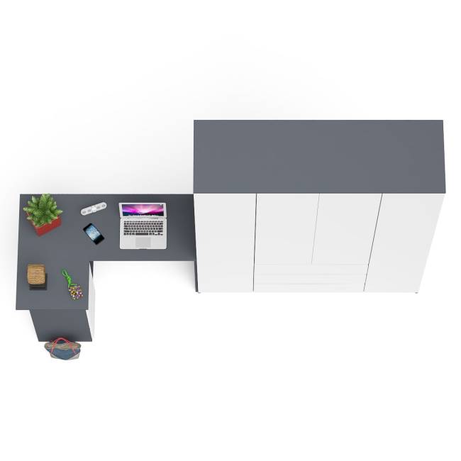 Стол компьютерный угловой с тумбой слева и шкаф 1600 Мори цвет графит/белый