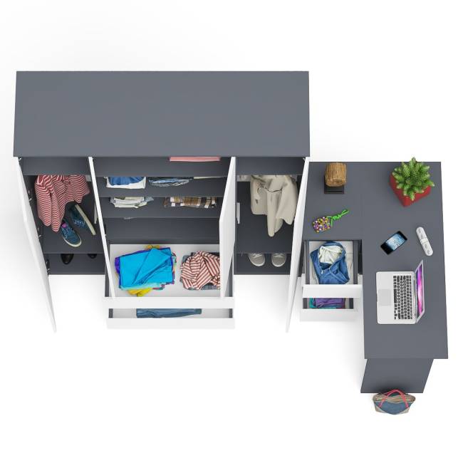 Стол компьютерный угловой с тумбой слева и шкаф 1600 Мори цвет графит/белый