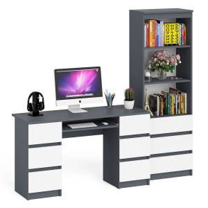 Стеллаж с ящиками и нишами Мори МСТ600 и стол компьютерный МС-2 с шестью ящиками цвет графит/белый