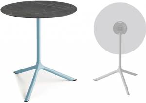 Стол ламинированный обеденный складной Tripe Maxi Folding голубой, черный мрамор Сахара Ø800х740 мм