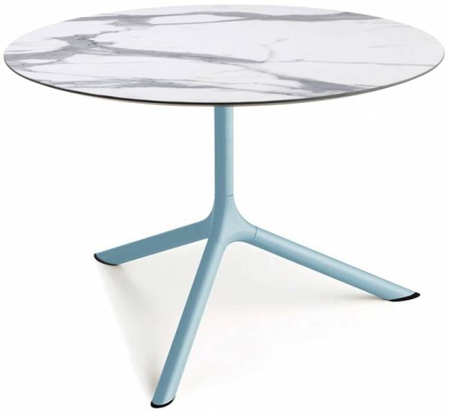 Столик ламинированный кофейный Tripe Maxi голубой, белый мрамор Каррара Ø800х510 мм