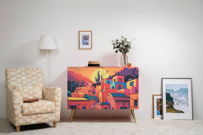 Комод-тумба Кармин 16.230.03 цвет красный/белый, фасады с рисунком Бразильские домики