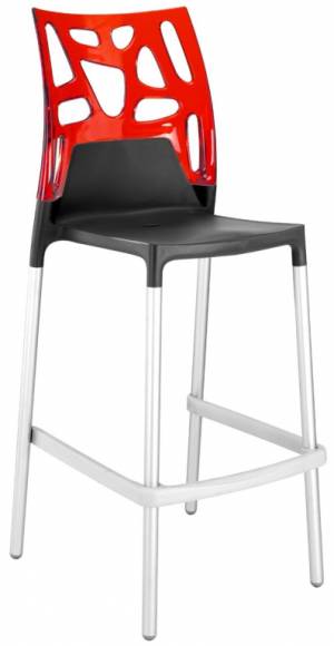 Стул пластиковый барный Ego-Rock Bar сатинированный алюминий, антрацит матовый, красный 480х540х1130 мм