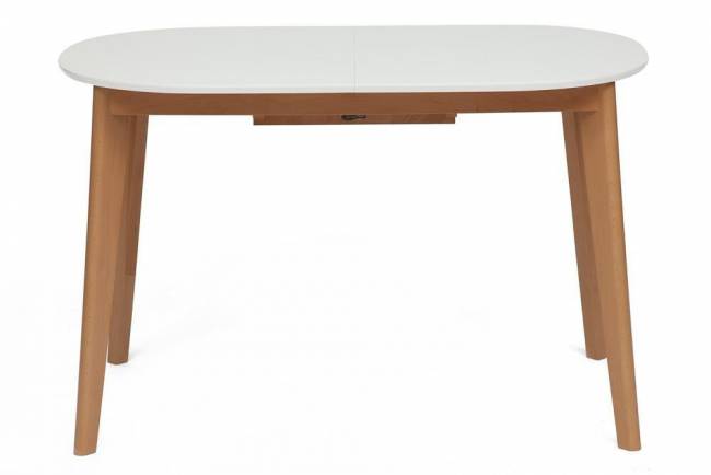 Стол обеденный раскладной BOSCO (Боско) основание бук, столешница мдф, 120+30*80см, Белый+Натуральный ( Бук) Белый+Натуральный ( Бук) основание бук, столешница мдф