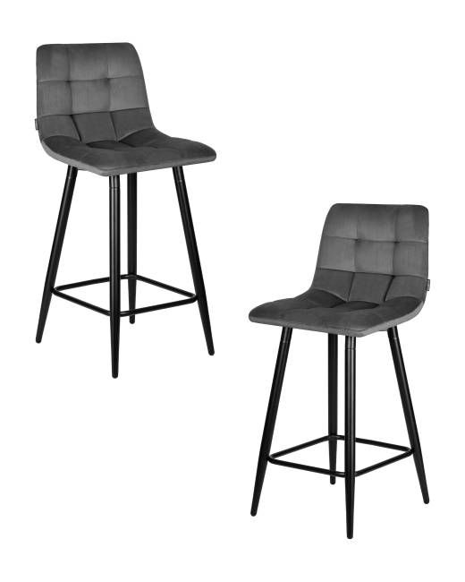 Набор 2 шт Стул полубарный DOBRIN OLIVIA, черные матовые ножки, темно-серый велюр (108-91)