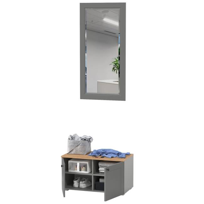 Тумба две дверки с зеркалом Остин цвет серый графит/дуб крафт золотой