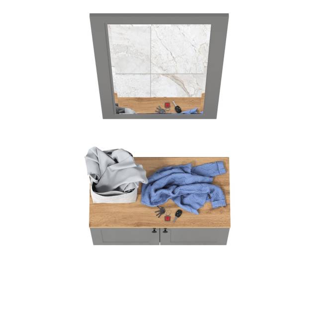 Тумба две дверки с зеркалом Остин цвет серый графит/дуб крафт золотой