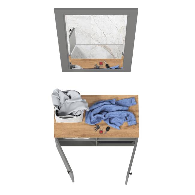 Тумба две дверки с зеркалом Остин цвет серый графит/дуб крафт золотой