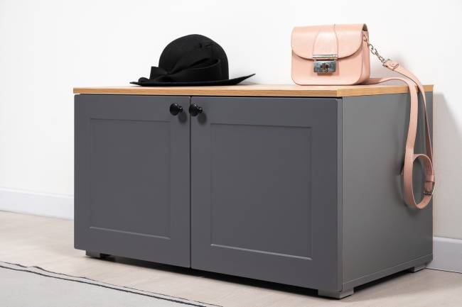 Тумба две дверки с зеркалом Остин цвет серый графит/дуб крафт золотой