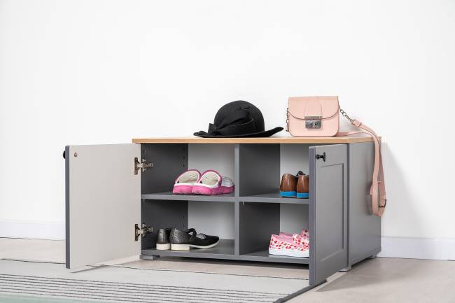 Тумба две дверки с зеркалом Остин цвет серый графит/дуб крафт золотой