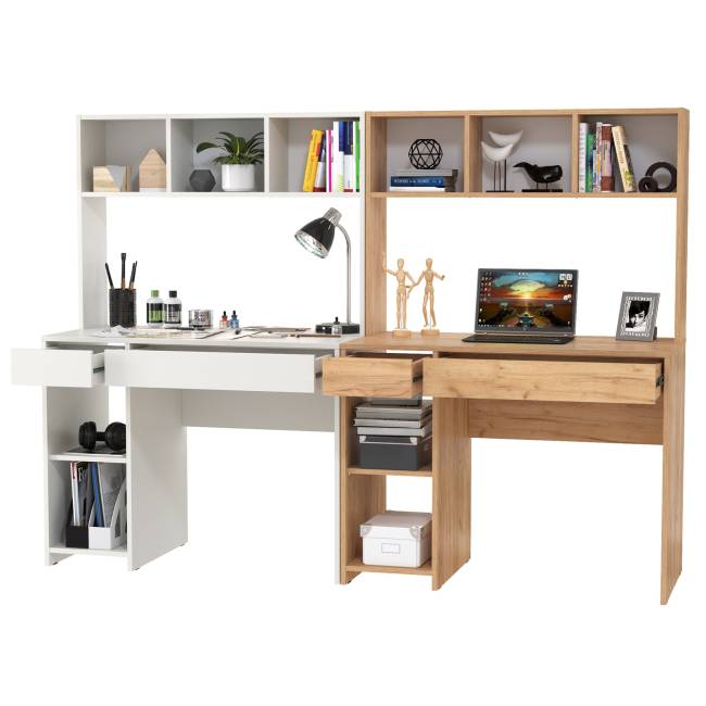 Компьютерный стол для двоих детей Комфорт 12.77F цвет белый шагрень/дуб крафт золотой