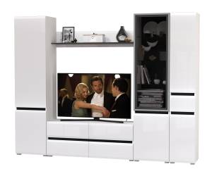 Мебель для гостиной Сидней комплектация № 55 цвет белый/чёрный/МДФ белый глянец