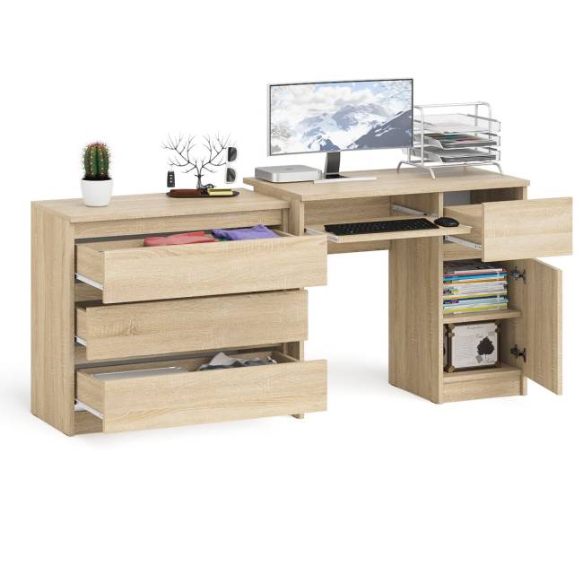 Стол компьютерный МС-1 правый с комодом на три ящика 800 Мори цвет дуб сонома