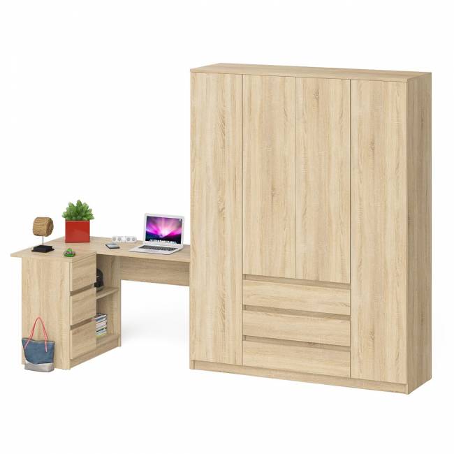 Стол компьютерный угловой с тумбой слева и шкаф 1600 Мори цвет дуб сонома