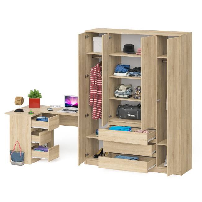 Стол компьютерный угловой с тумбой слева и шкаф 1600 Мори цвет дуб сонома
