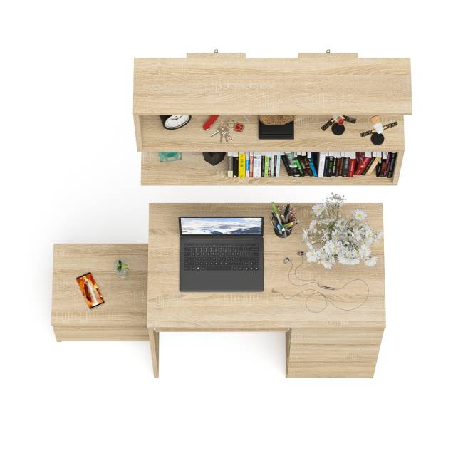 Компьютерный стол Мори МС-6 ящики справа с навесной полкой 900 и тумбой с ящиком цвет дуб сонома