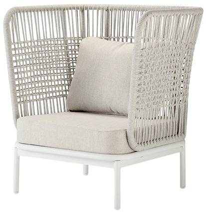 Кресло лаунж плетеное с подушками Yolk белый, конопляный 920х780х1010 мм Кресло лаунж плетеное с подушками Yolk белый, конопляный 920х780х1010 мм