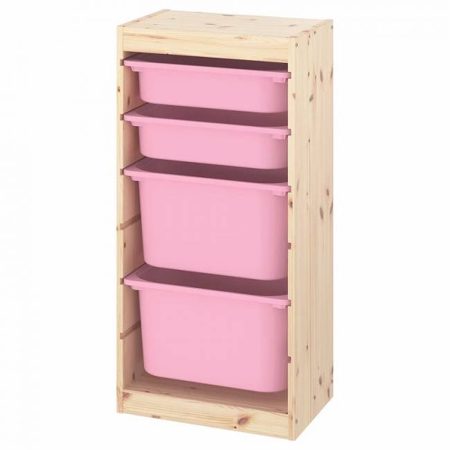 Комбинация для хранения+контейнеры TROFAST ТРУФАСТ сосна/розовый/розовый 440х300х910 (2М/2Б)