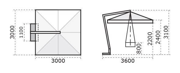 Зонт профессиональный 3х3 м Napoli Braccio антрацит, слоновая кость 3000х3000 мм