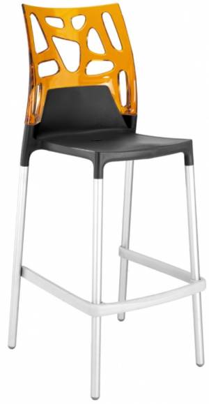 Стул пластиковый барный Ego-Rock Bar сатинированный алюминий, антрацит матовый, оранжевый 480х540х1130 мм