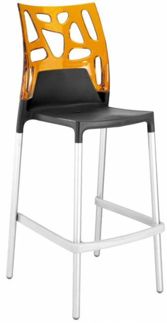 Стул пластиковый барный Ego-Rock Bar сатинированный алюминий, антрацит матовый, оранжевый 480х540х1130 мм