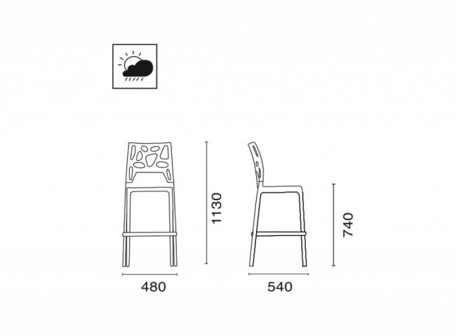 Стул пластиковый барный Ego-Rock Bar сатинированный алюминий, антрацит матовый, оранжевый 480х540х1130 мм