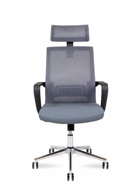 Кресло офисное / Интер / база хром / черный пластик / серая сетка / серая ткань