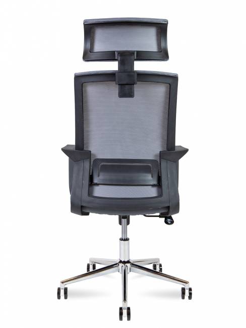 Кресло офисное / Интер / база хром / черный пластик / серая сетка / серая ткань