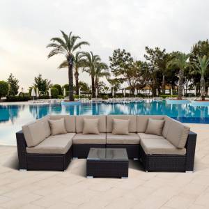 Плетеный модульный диван из искусственного ротанга YR822B Brown-Beige