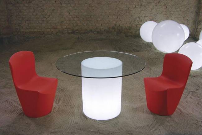 Стол пластиковый со стеклом светящийся Arthur Lighting белый Ø1200х720 мм