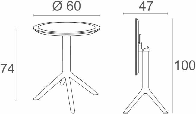 Стол пластиковый складной Sky Folding Table Ø60 черный Ø600х740 мм