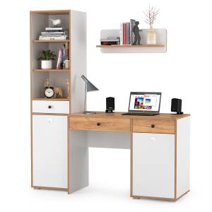 Письменный стол с пеналом и навесной полкой Вуди цвет белый премиум/дуб крафт золотой