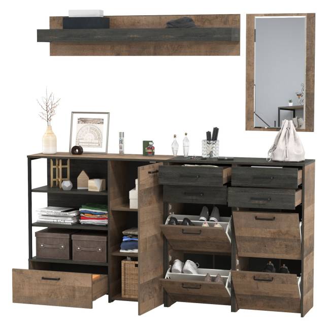 Мебель для прихожей Трувор № 177 с навесной полкой цвет дуб гранж песочный/интра