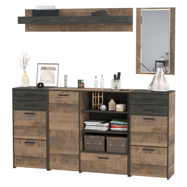 Мебель для прихожей Трувор № 177 с навесной полкой цвет дуб гранж песочный/интра