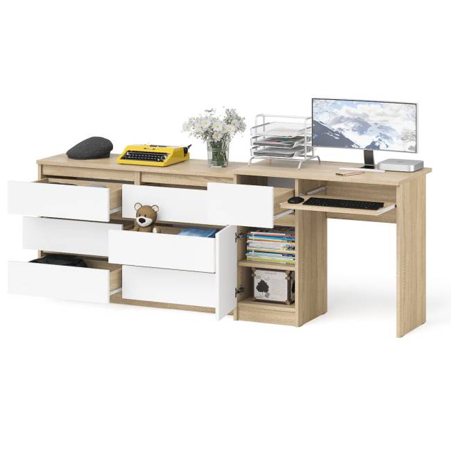 Стол компьютерный МС-1 с дверкой слева с широким комодом 1200 6-ть ящиков Мори цвет дуб сонома/белый
