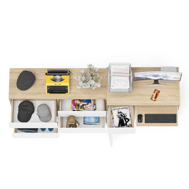 Стол компьютерный МС-1 с дверкой слева с широким комодом 1200 6-ть ящиков Мори цвет дуб сонома/белый