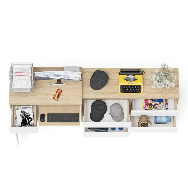 Стол компьютерный МС-1 с дверкой слева с широким комодом 1200 6-ть ящиков Мори цвет дуб сонома/белый