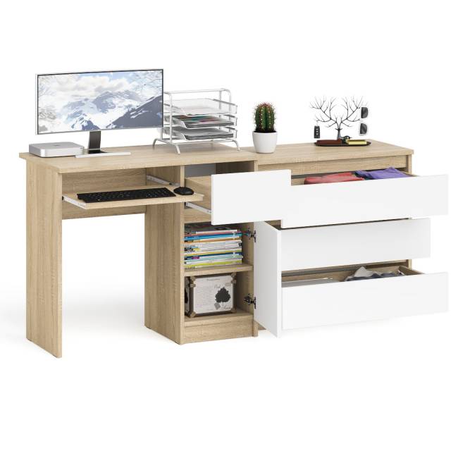 Стол компьютерный МС-1 правый с комодом на три ящика 800 Мори цвет дуб сонома/белый