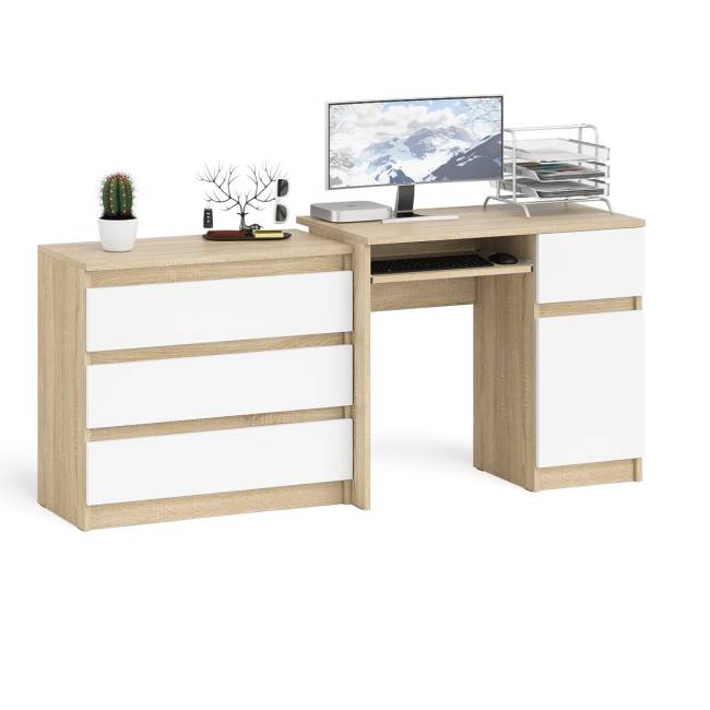 Стол компьютерный МС-1 правый с комодом на три ящика 800 Мори цвет дуб сонома/белый
