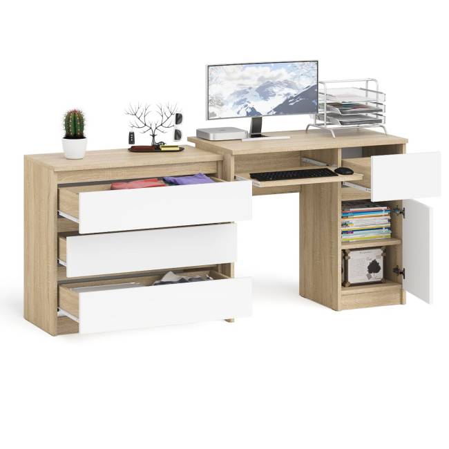Стол компьютерный МС-1 правый с комодом на три ящика 800 Мори цвет дуб сонома/белый